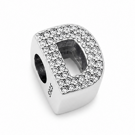 Letter D Sterling Silver Bead Charm - Fits Charm Bracelets and Necklaces.
