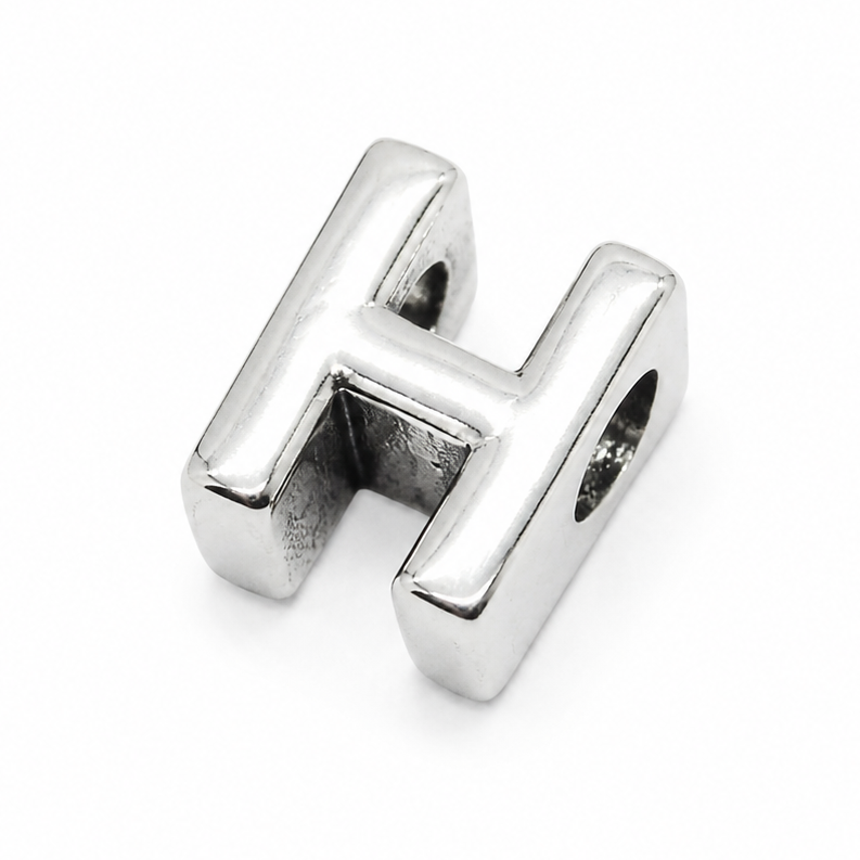 Letter H Sterling Silver Bead Charm - Fits Charm Bracelets and Necklaces.