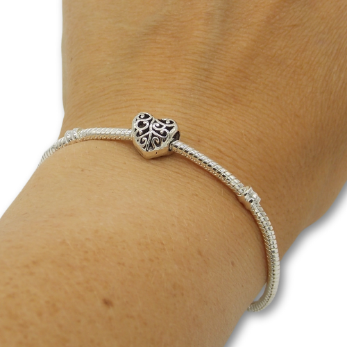 Heart Bead Charm Sterling Silver With Gift Box - fits Charm Bracelet (not Hallmarked)