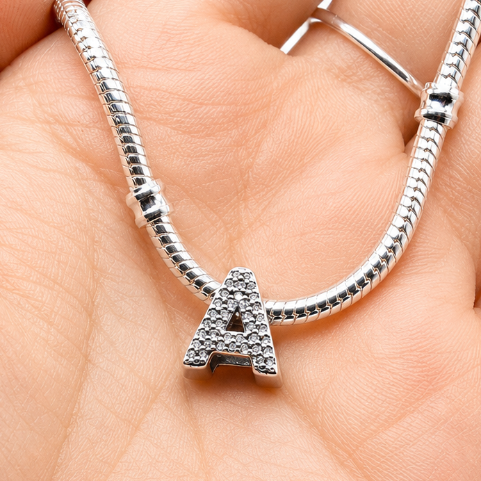 Letter A Sterling Silver Bead Charm - Fits Charm Bracelets and Necklaces.