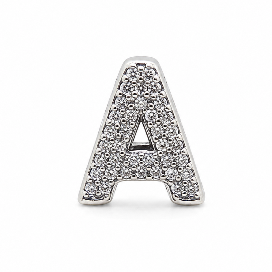 Letter A Sterling Silver Bead Charm - Fits Charm Bracelets and Necklaces.