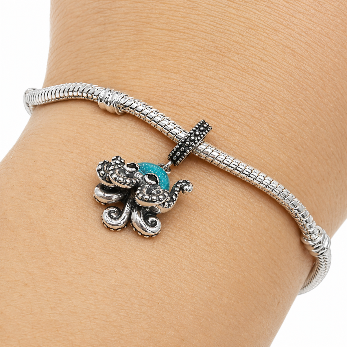 Sterling Silver Octopus Charm with Gift Box. For Charm Bracelets or Necklaces