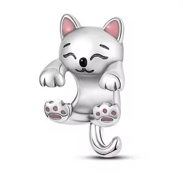 Sterling Silver Sleeping Cat Charm with Gift Box. For Charm Bracelets.