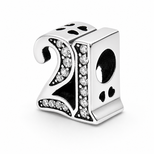 Sterling Silver 21st Birthday Bead Charm with Gift Box - Fits Charm Bracelets