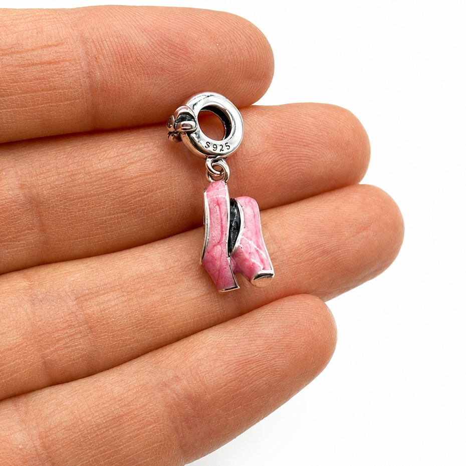 Sterling Silver Ballet Shoes Charm with Gift Box. For Charm Bracelets or Necklaces