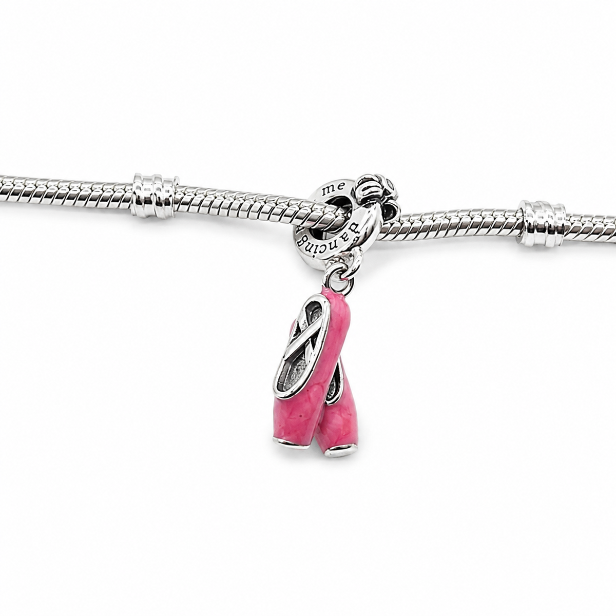 Sterling Silver Ballet Shoes Charm with Gift Box. For Charm Bracelets or Necklaces