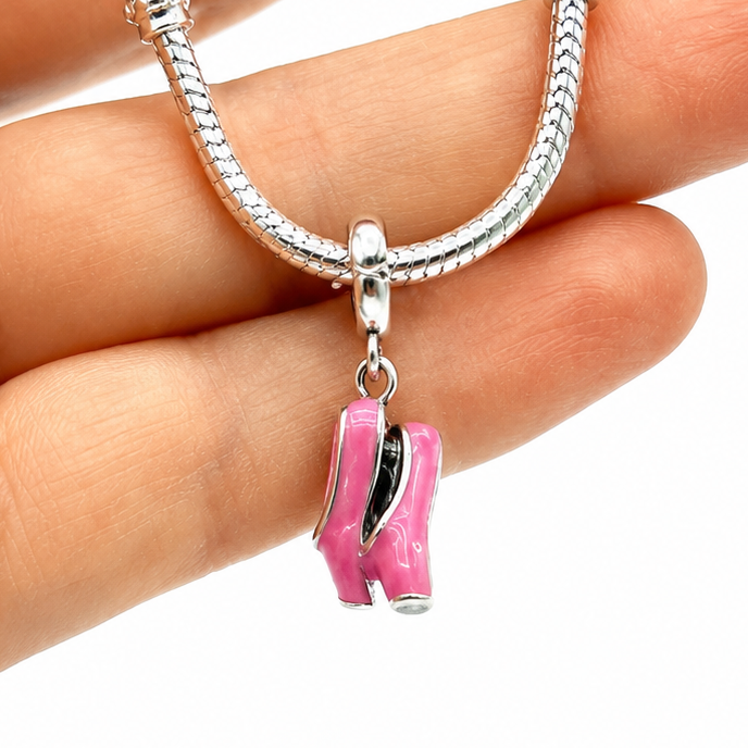 Sterling Silver Ballet Shoes Charm with Gift Box. For Charm Bracelets or Necklaces