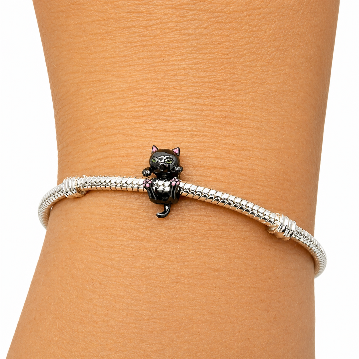 Sterling Silver Black Cat Charm with Gift Box. For Charm Bracelets.