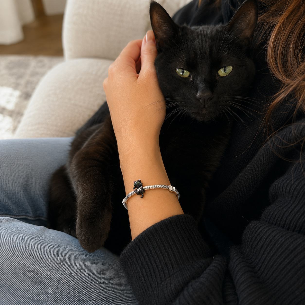 Sterling Silver Black Cat Charm with Gift Box. For Charm Bracelets.