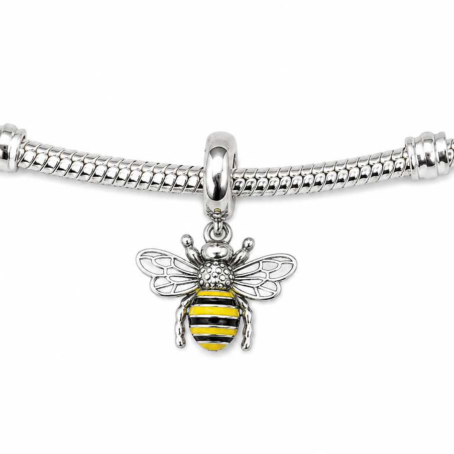 Sterling Silver Bumblebee Charm with Gift Box. For Charm Bracelets or Necklaces