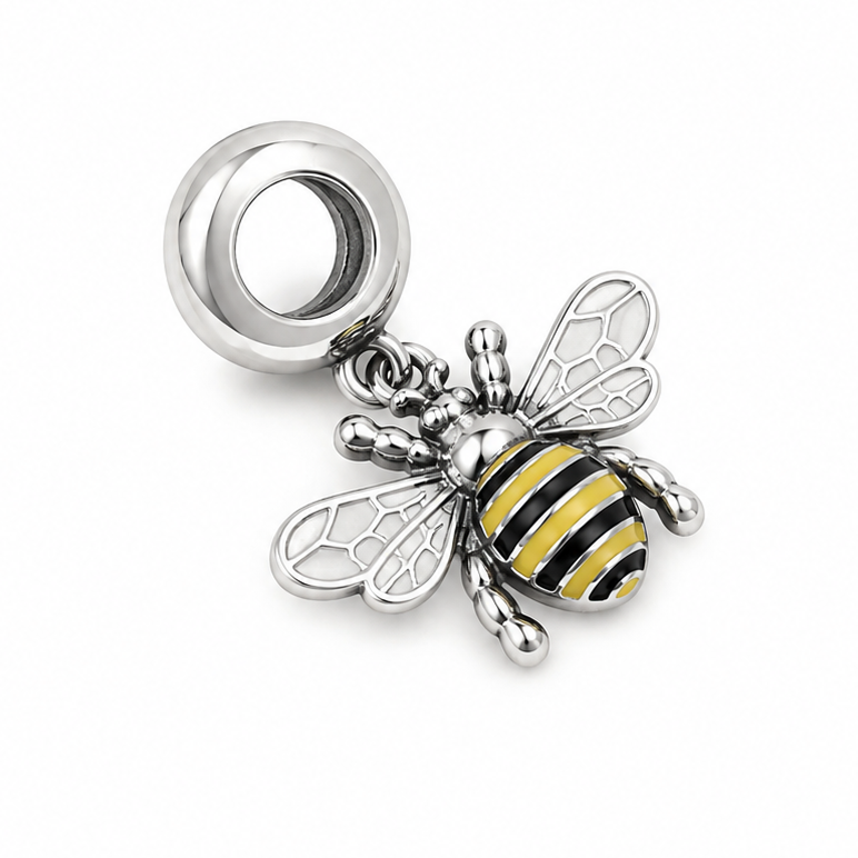 Sterling Silver Bumblebee Charm with Gift Box. For Charm Bracelets or Necklaces