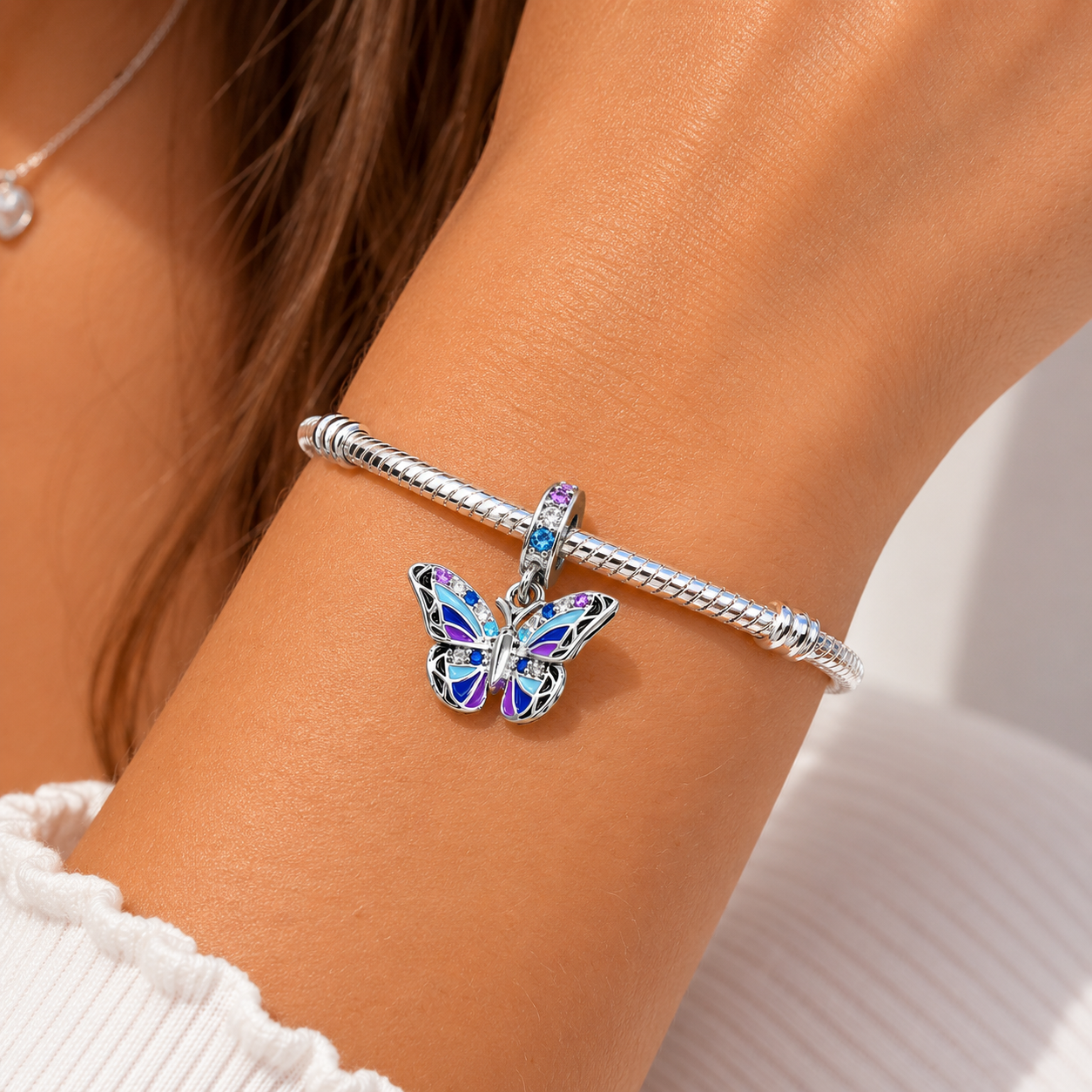 Sterling Silver Butterfly Charm With Gift Box - fits Bracelets or Necklaces