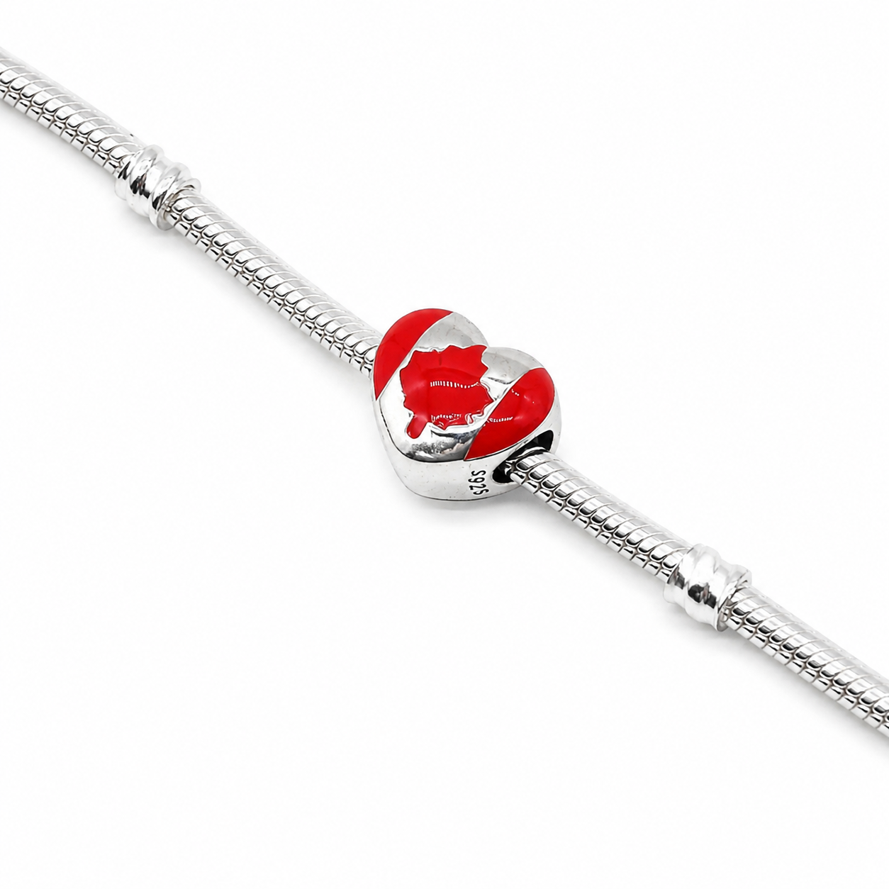 Sterling Silver Heart-Shaped Canada Charm – Canadian Flag – Gift Box Included