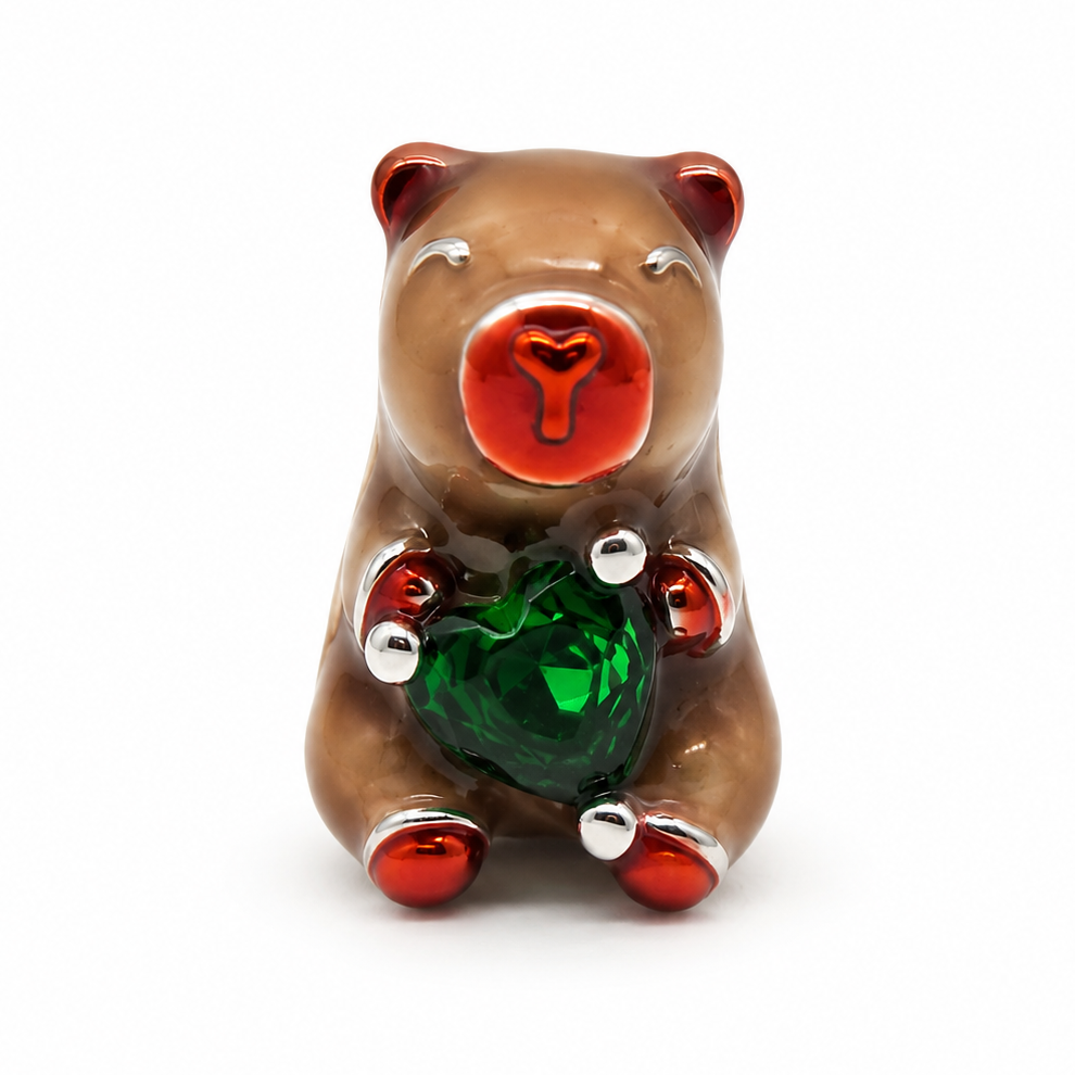Sterling Silver Capybara Charm with Emerald Green Heart – Includes Gift Box - For Charm Bracelets