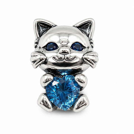 Sterling Silver Cat Charm with Gift Box. For Charm Bracelets