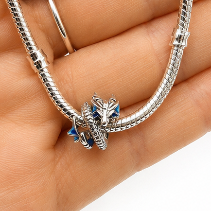 Sterling Silver Dragon Charm – Mythical Fantasy Jewellery Gift - Charm for Bracelets