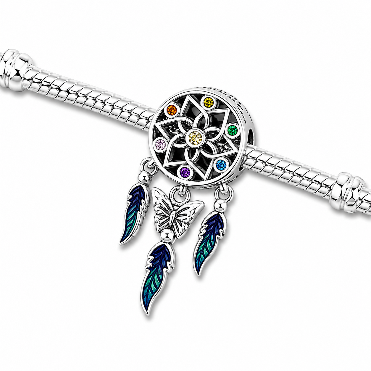 Sterling Silver Dream Catcher Charm with Gift Box - Fits Bracelets and Necklaces