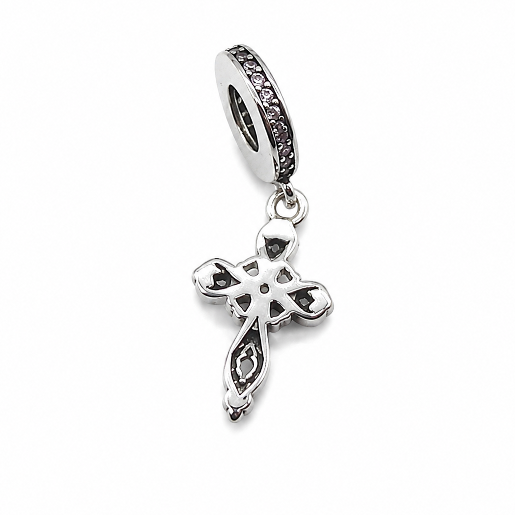 Sterling Silver Filigree Cross Charm With Gift Box - fits Charm Bracelets or a Necklace