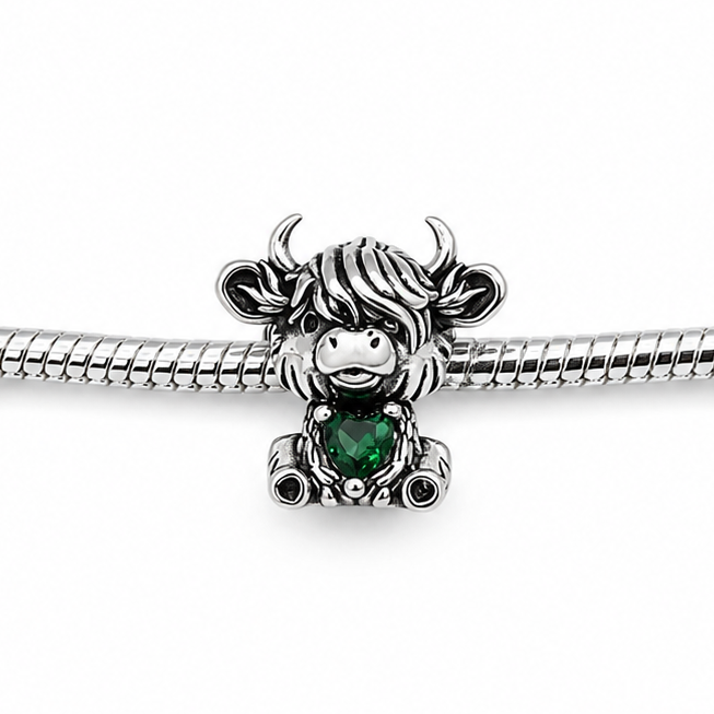 Sterling Silver Highland Cow Charm with Gift Box. For Charm Bracelets