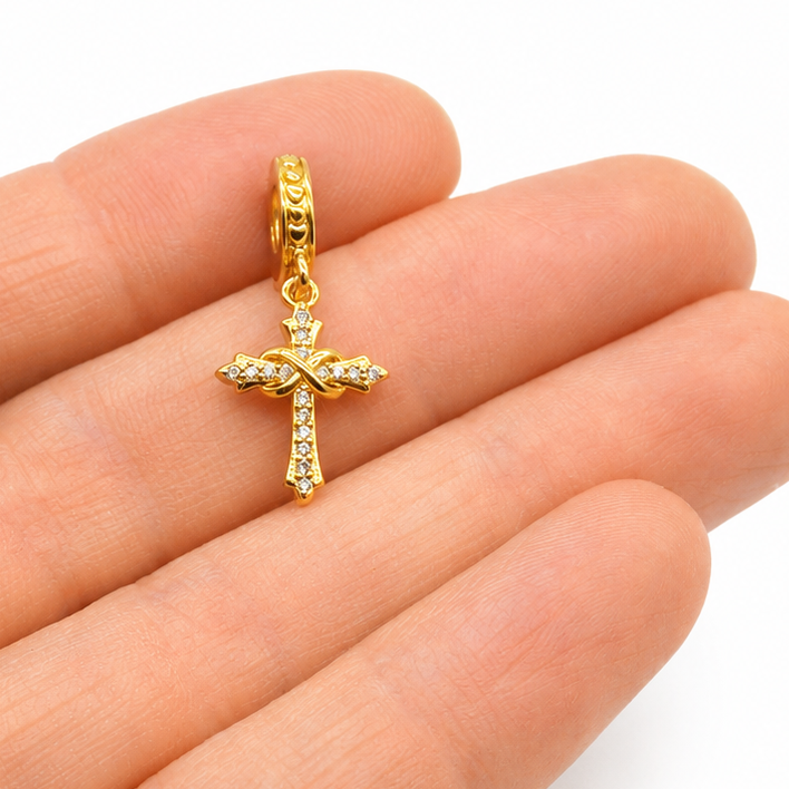 Sterling Silver Infinity Cross Charm With Gift Box - fits Charm Bracelets or a Necklace