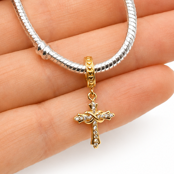 Sterling Silver Infinity Cross Charm With Gift Box - fits Charm Bracelets or a Necklace