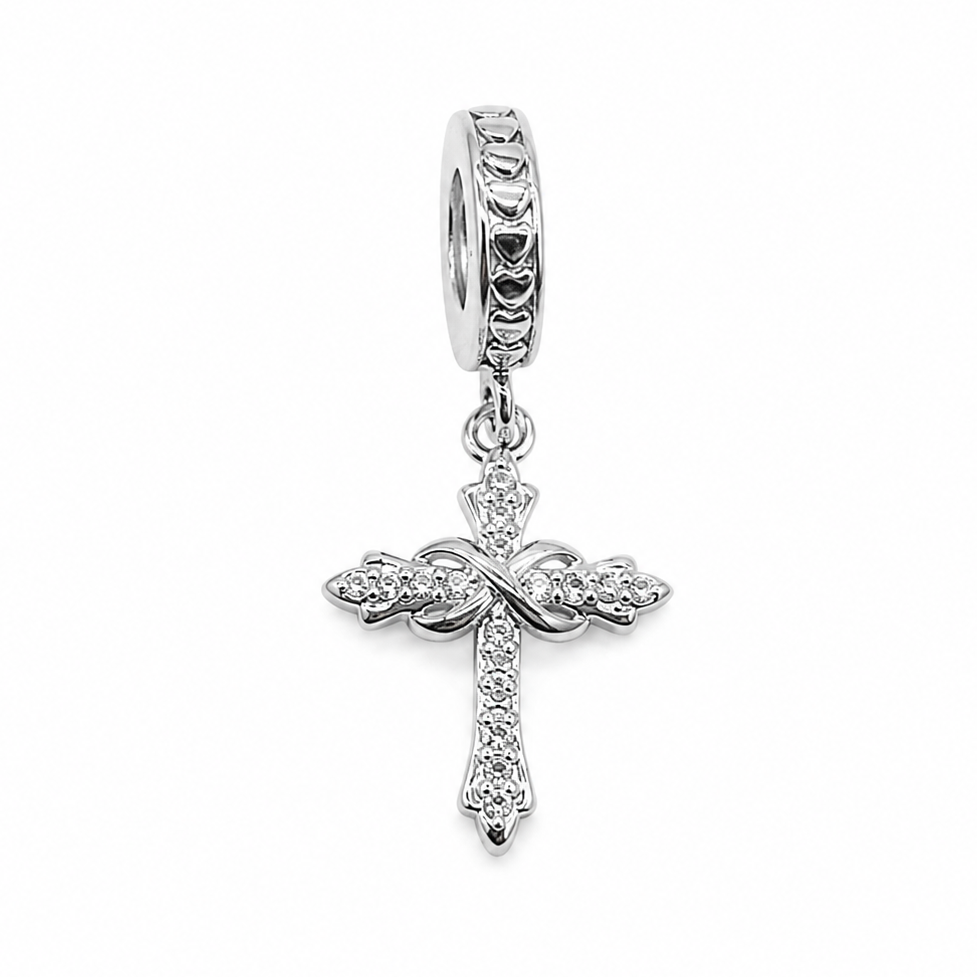 Sterling Silver Infinity Cross Charm With Gift Box - fits Charm Bracelets or a Necklace