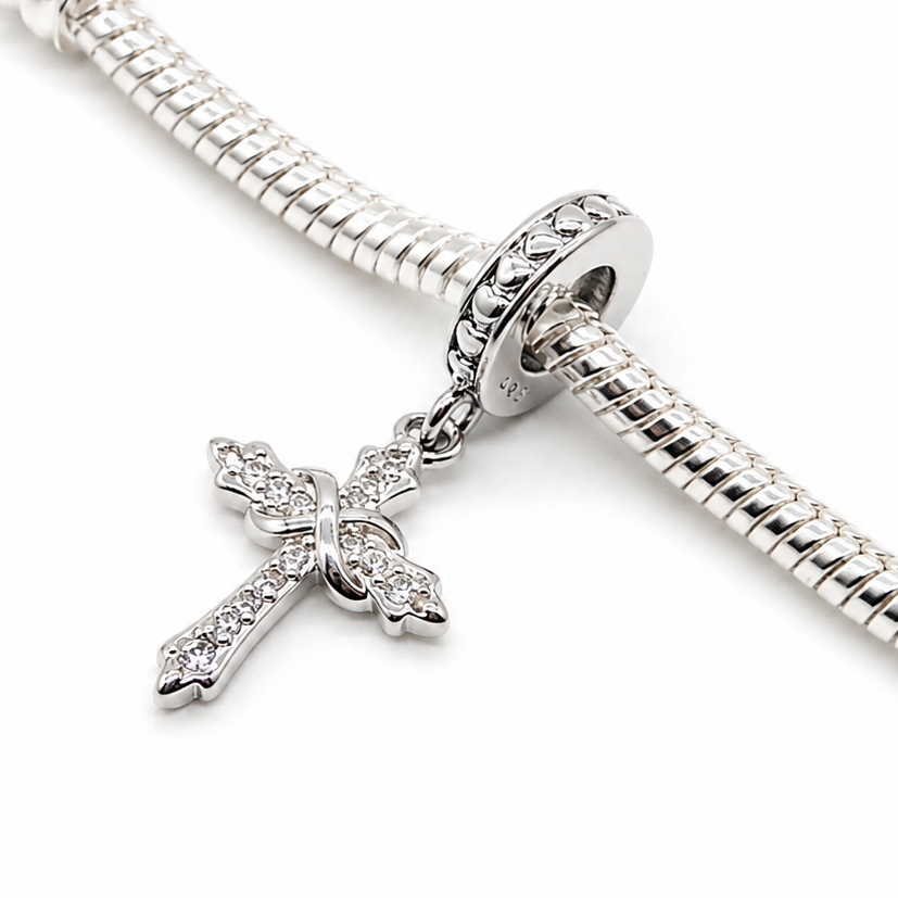 Sterling Silver Infinity Cross Charm With Gift Box - fits Charm Bracelets or a Necklace
