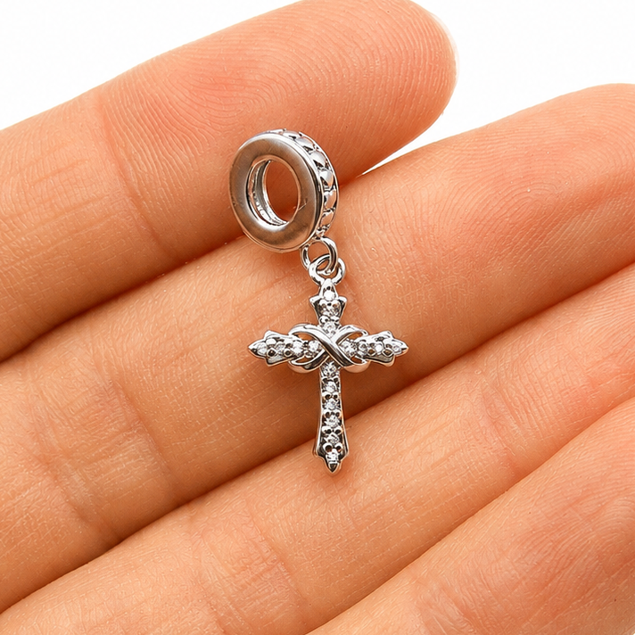 Sterling Silver Infinity Cross Charm With Gift Box - fits Charm Bracelets or a Necklace