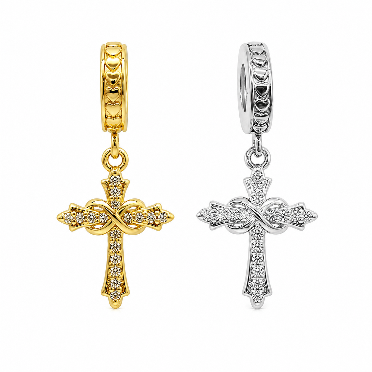 Sterling Silver Infinity Cross Charm With Gift Box - fits Charm Bracelets or a Necklace