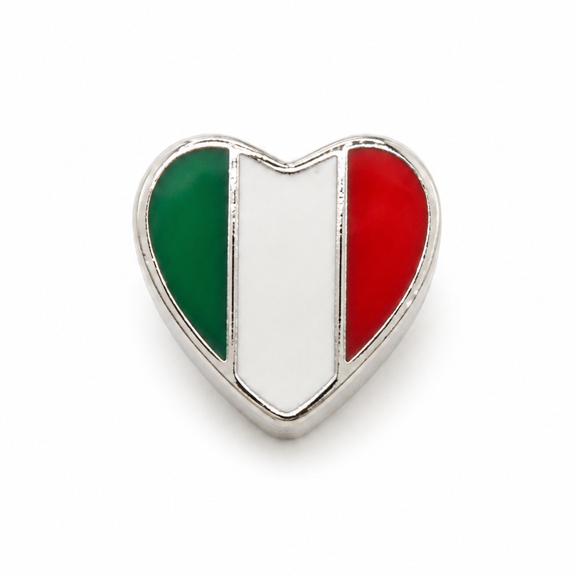 Sterling Silver Heart-Shaped Italian Flag Charm – Gift Box Included - For Charm Bracelets