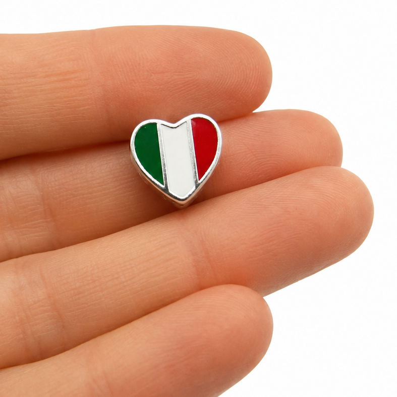 Sterling Silver Heart-Shaped Italian Flag Charm – Gift Box Included - For Charm Bracelets