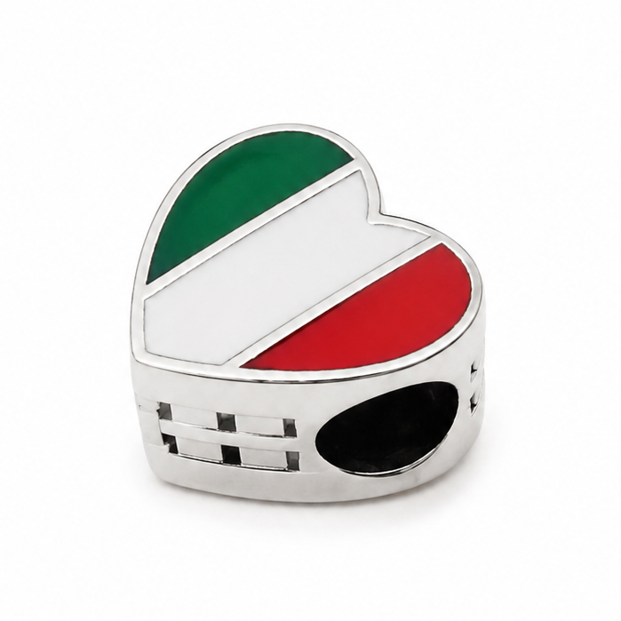Sterling Silver Heart-Shaped Italian Flag Charm – Gift Box Included - For Charm Bracelets