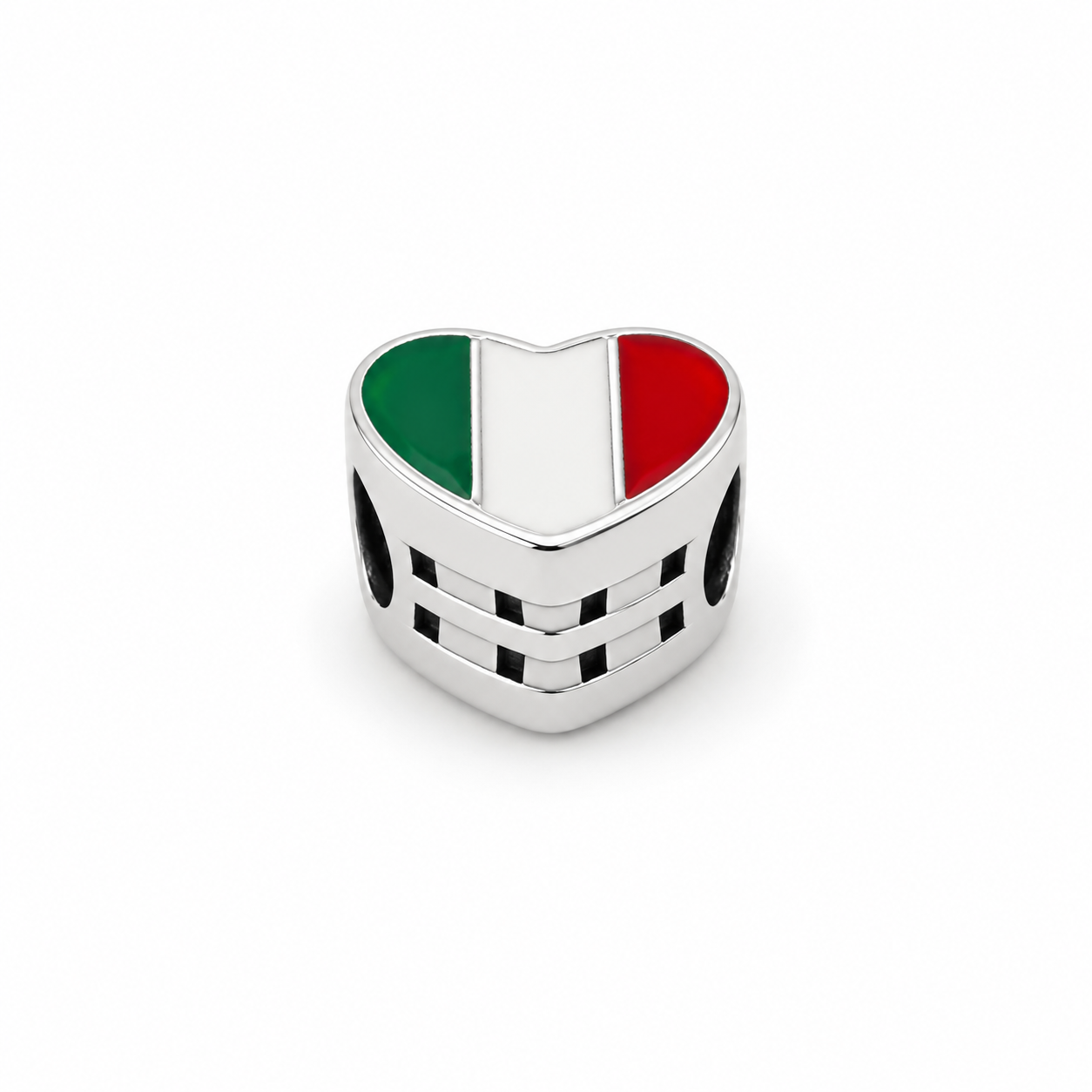 Sterling Silver Heart-Shaped Italian Flag Charm – Gift Box Included - For Charm Bracelets