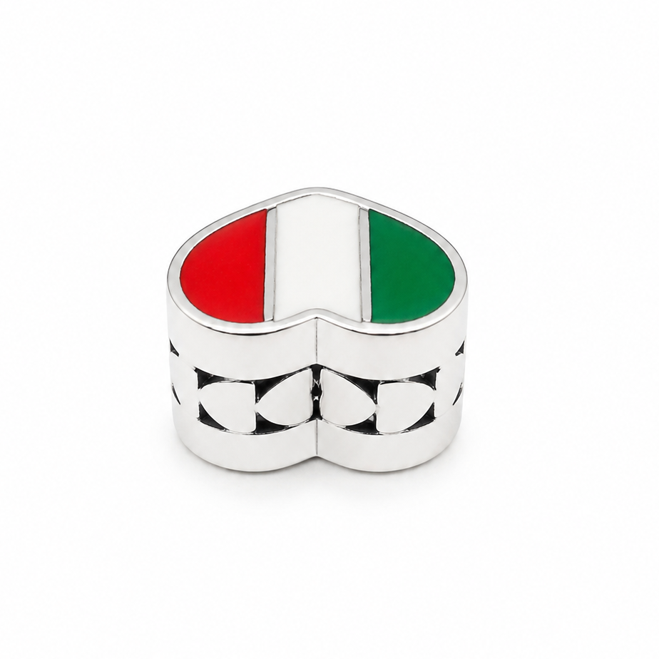 Sterling Silver Heart-Shaped Italian Flag Charm – Gift Box Included - For Charm Bracelets