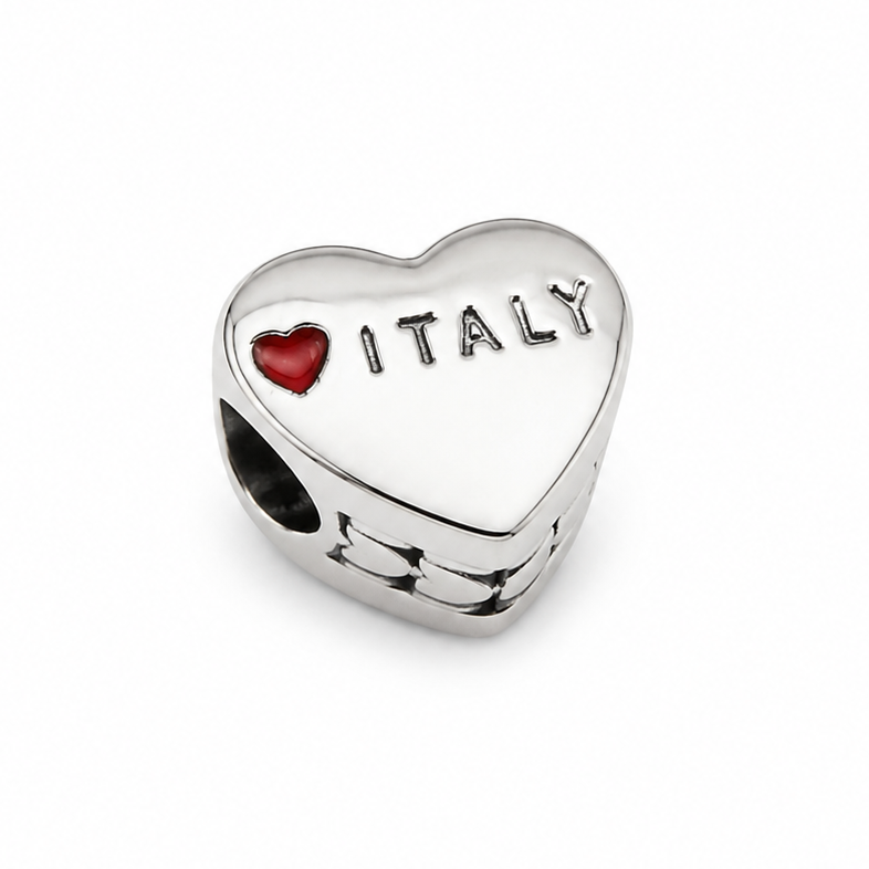 Sterling Silver Heart-Shaped Italian Flag Charm – Gift Box Included - For Charm Bracelets