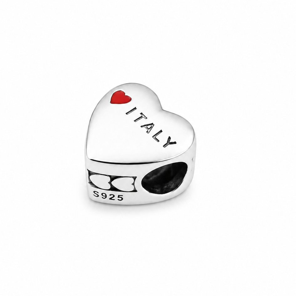 Sterling Silver Heart-Shaped Italian Flag Charm – Gift Box Included - For Charm Bracelets