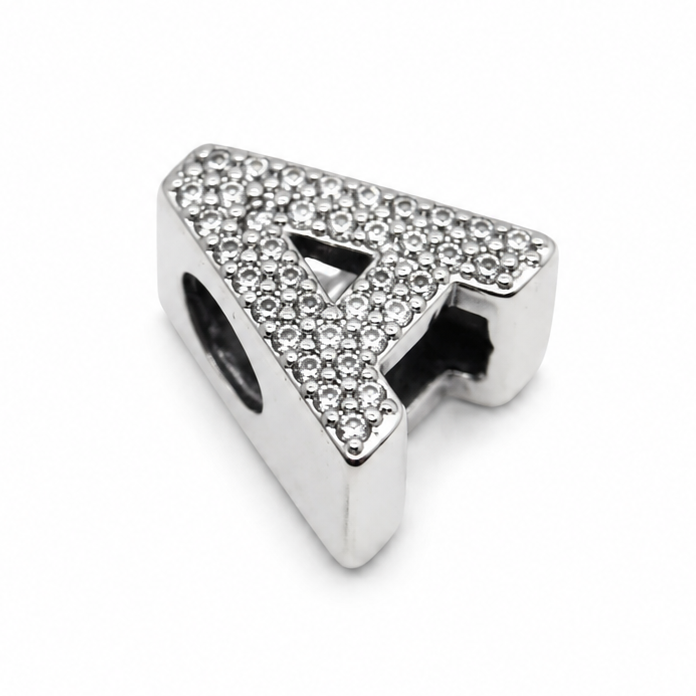 Letter A Sterling Silver Bead Charm - Fits Charm Bracelets and Necklaces.
