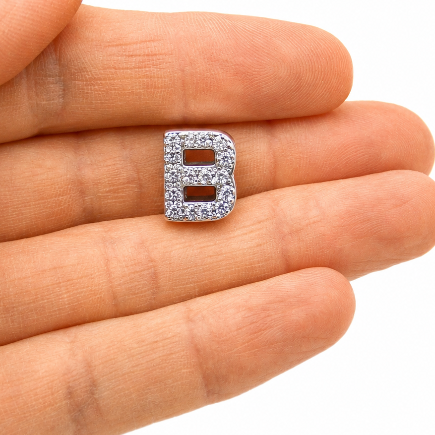 Letter B Sterling Silver Bead Charm - Fits Charm Bracelets and Necklaces.