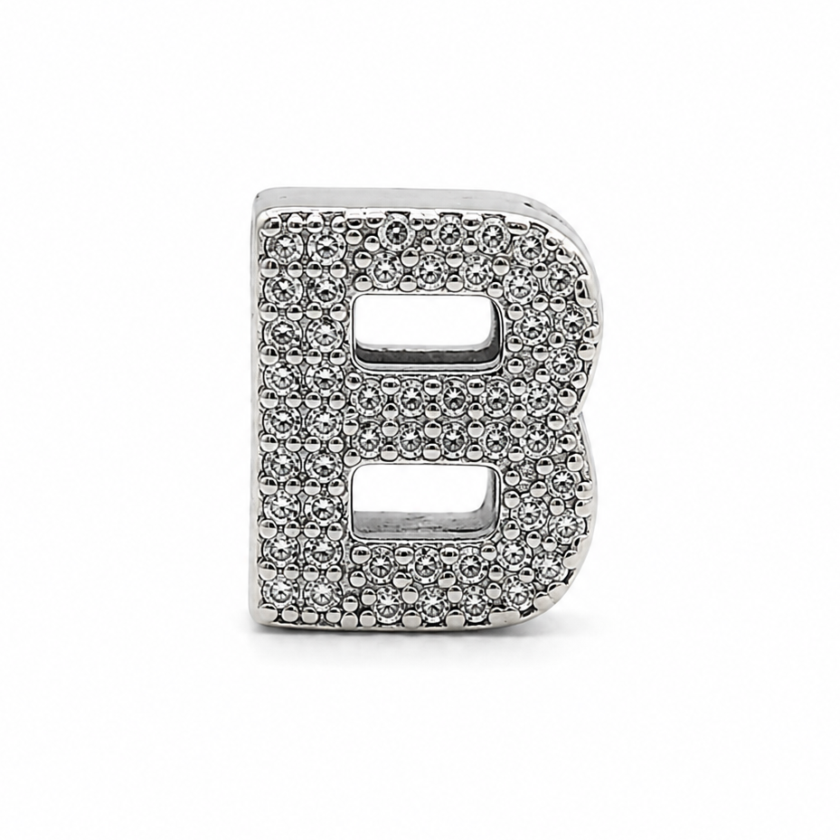 Letter B Sterling Silver Bead Charm - Fits Charm Bracelets and Necklaces.