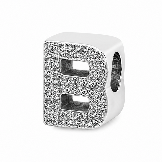 Letter B Sterling Silver Bead Charm - Fits Charm Bracelets and Necklaces.