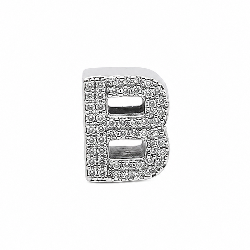 Letter B Sterling Silver Bead Charm - Fits Charm Bracelets and Necklaces.