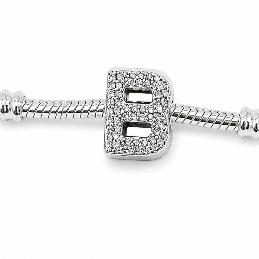 Letter B Sterling Silver Bead Charm - Fits Charm Bracelets and Necklaces.