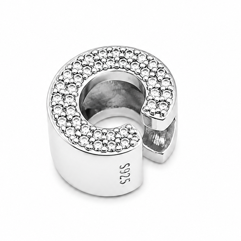 Letter C Sterling Silver Bead Charm - Fits Charm Bracelets and Necklaces.