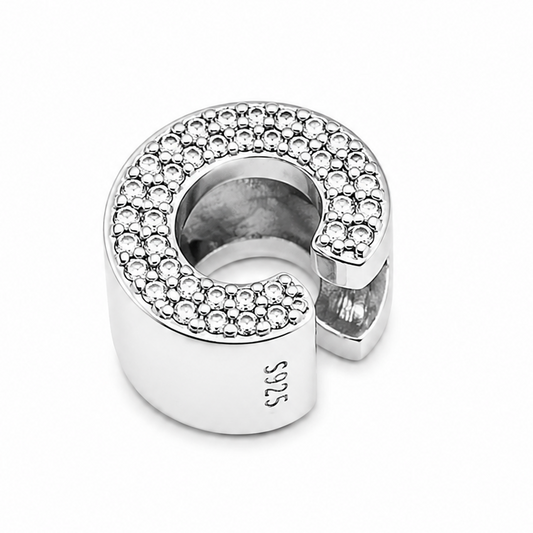 Letter C Sterling Silver Bead Charm - Fits Charm Bracelets and Necklaces.