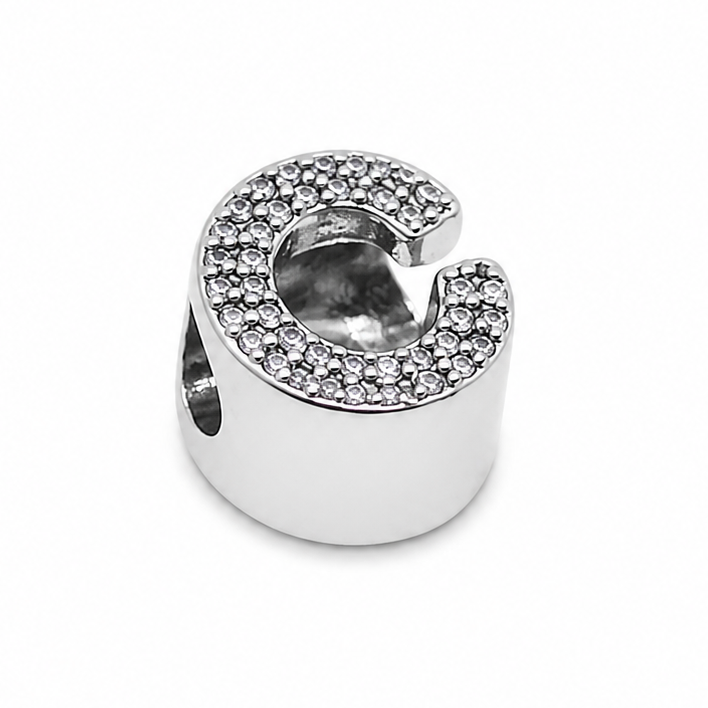 Letter C Sterling Silver Bead Charm - Fits Charm Bracelets and Necklaces.