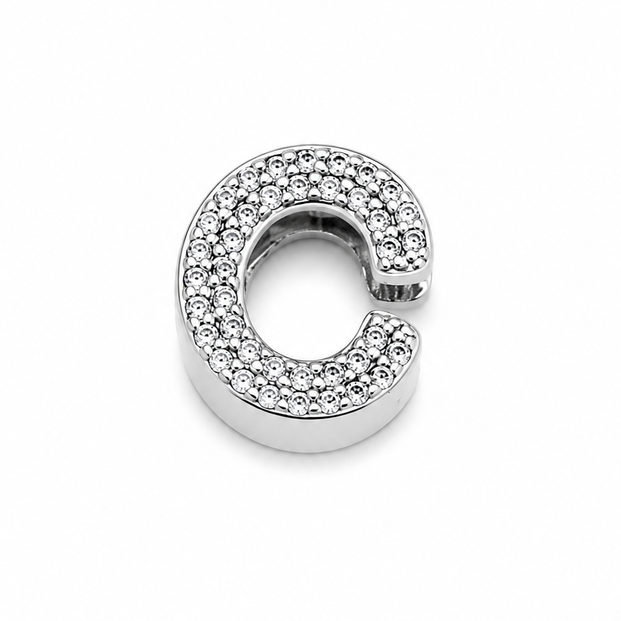 Letter C Sterling Silver Bead Charm - Fits Charm Bracelets and Necklaces.