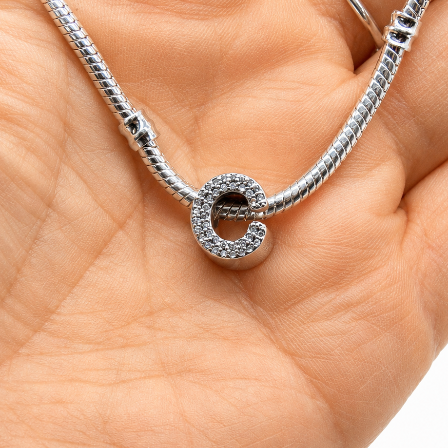 Letter C Sterling Silver Bead Charm - Fits Charm Bracelets and Necklaces.