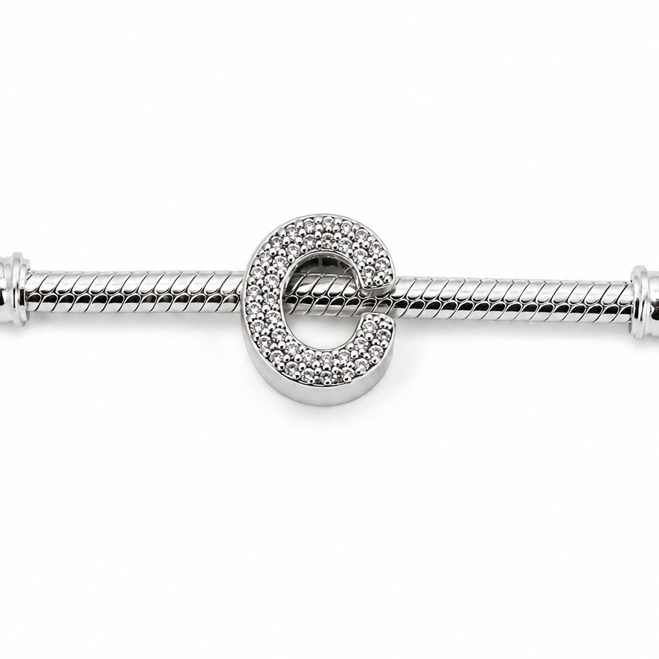 Letter C Sterling Silver Bead Charm - Fits Charm Bracelets and Necklaces.