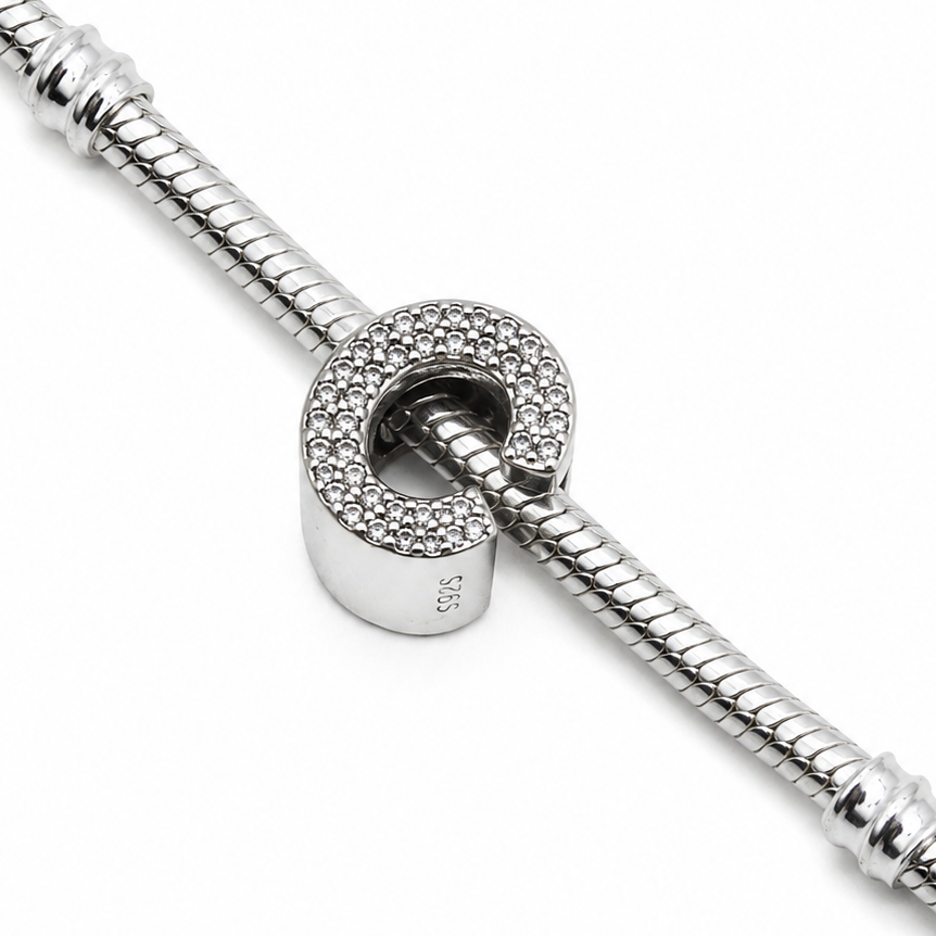 Letter C Sterling Silver Bead Charm - Fits Charm Bracelets and Necklaces.