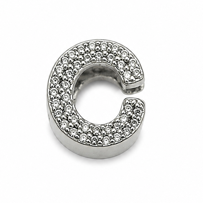 Letter C Sterling Silver Bead Charm - Fits Charm Bracelets and Necklaces.